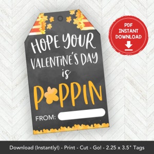 Popcorn Valentine Printable for Class Valentines Tags, Popcorn Valentines Printable Popcorn Tags, Popcorn Gift Tag, Poppin Valentine Tag