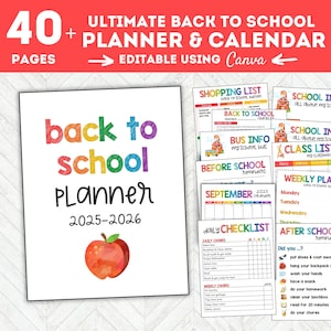 2025-2026 EDITIERBARER druckbarer Kalender, Schulanfangplaner mit Kids Chore Chart und Wochenplan, druckbarer Schulkalender