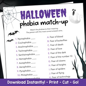 Phobia Trivia Game Halloween Printable Halloween Party Games - Etsy