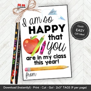 Pencil Gift Tag Printable, Meet the Teacher, Back to School Night Or Open House Favor, First Day of School Classroom Gift from Teacher