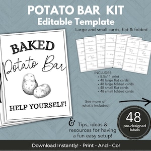 Potato Bar Kit, Potato Bar Sign for Christmas, Wedding, Birthday, Baby Shower, Printable Signs and Labels, Instant Download