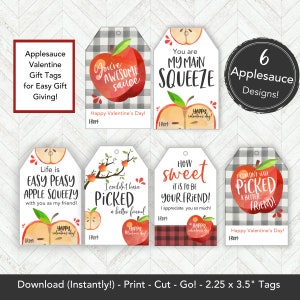 Applesauce Valentine Tag, Applesauce Cup Valentine Printable Valentine Cards for Kids, Non Candy Valentine Gift Printable Valentines Day Tag