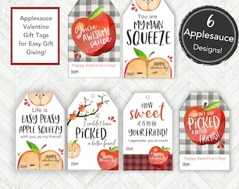 Etiqueta de San Valentín de puré de manzana, Taza de puré de manzana Tarjetas de San Valentín imprimibles para niños, Etiqueta de día de San Valentín imprimible de regalo de San Valentín sin dulces