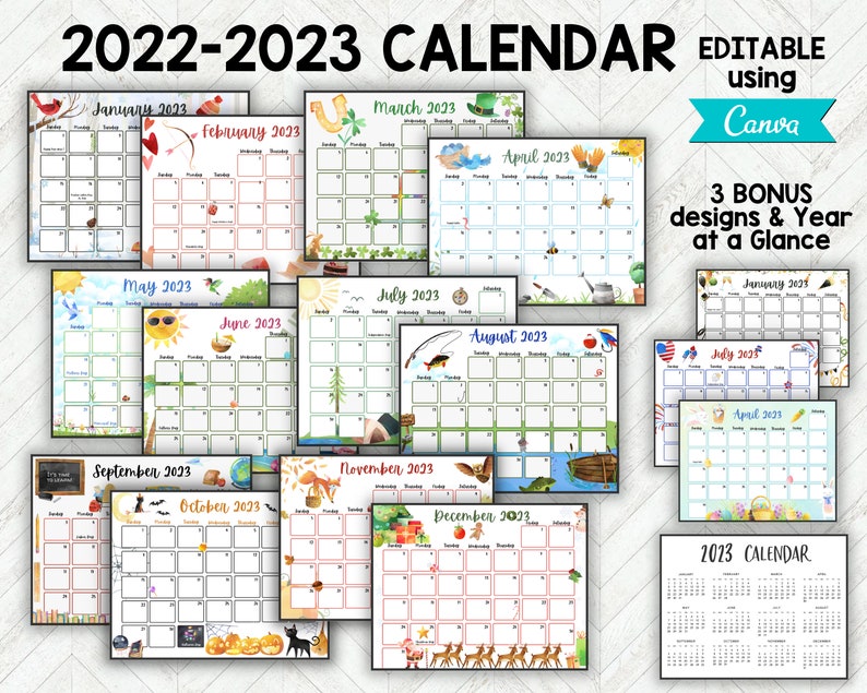 2023 Calendar Kids Calendar Printable Calendar 2023 Monthly - Etsy