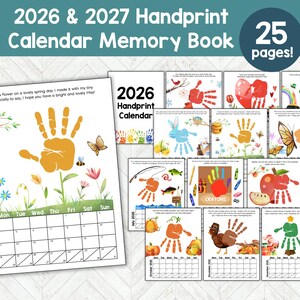 Handprint Calendar 2026 2027, Preschool Handprint Art Printable, 1st Grade Kindergarten Handprint Craft Bundle Memory Book Keepsake Gift