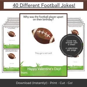 Football Printable Valentine Cards for Kids, Kids Valentines Cards Instant Download, Classroom Valentines, Funny Valentine Card Kids