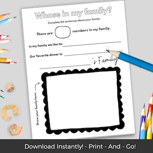 My Family Worksheet, Preschool Printables, Kindergarten Worksheets, About Me Template, Homeschool Classroom Curriculum, 1st 2nd 3rd 4th