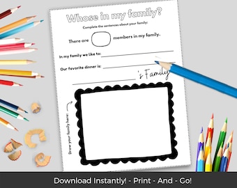 My Family Worksheet, Preschool Printables, Kindergarten Worksheets, About Me Template, Homeschool Classroom Curriculum, 1st 2nd 3rd 4th