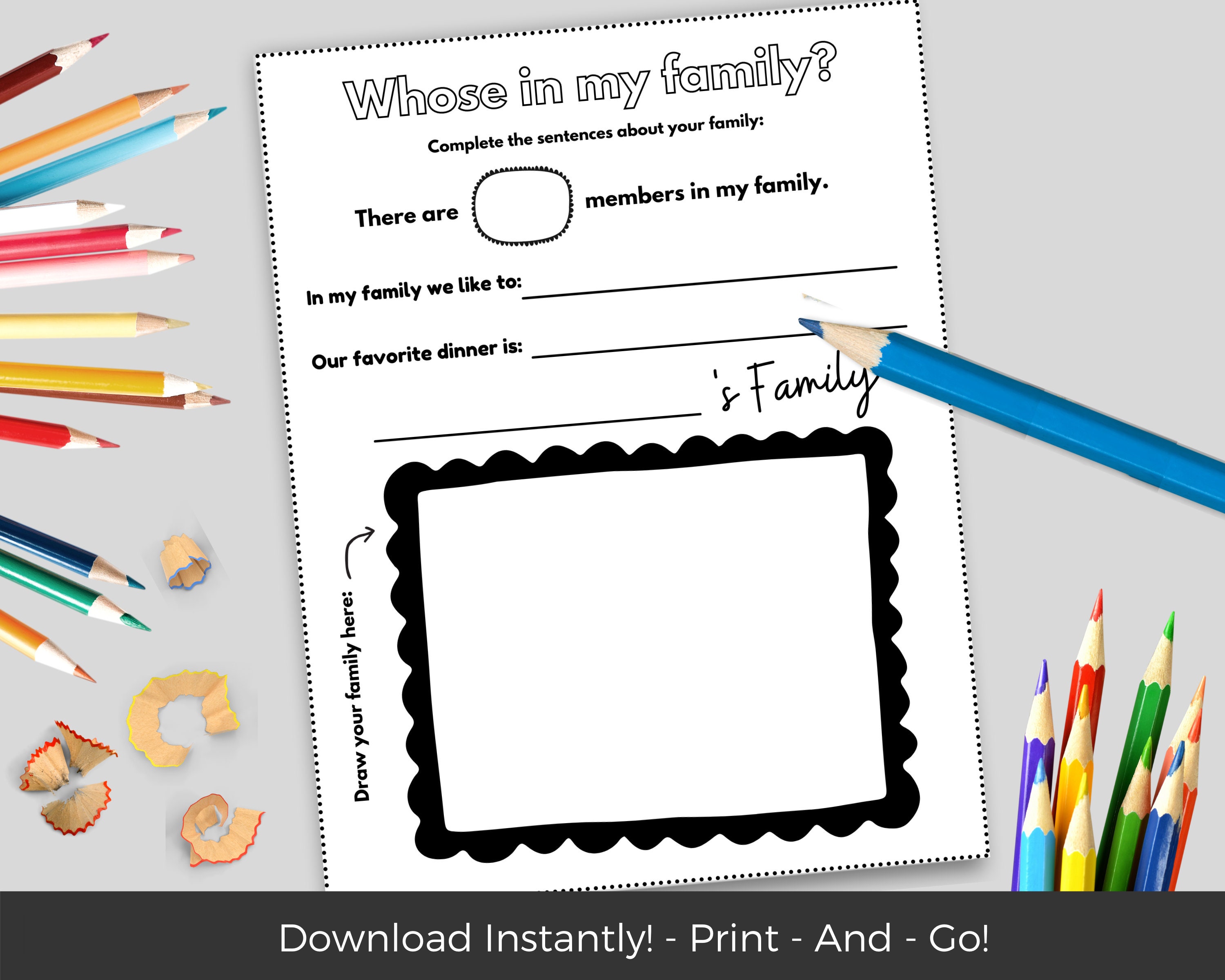My Family Worksheet Preschool Printables Kindergarten | Etsy
