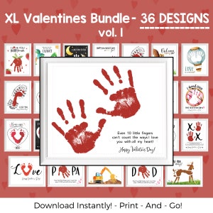 Valentines Day Bundle, Printable Valentine Handprint Art, Valentines Day Crafts for Kids, Toddler Handprint Craft Preschool Activities,