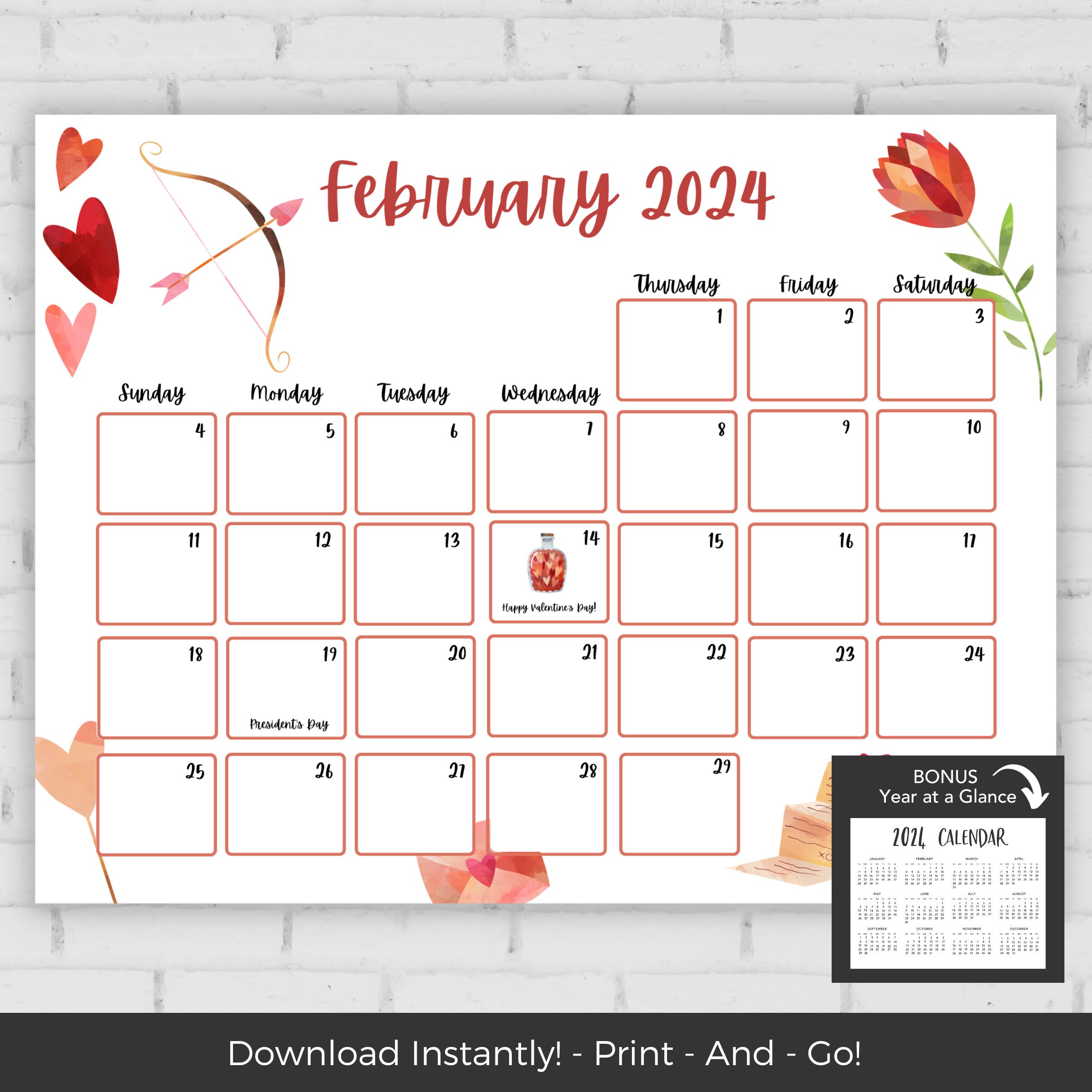 February 2024 Calendar, Kids Calendar Printable, Calendar 2024, Monthly Calendar  Printable 2024, Wall Calendar 2024 Calendar Printable - Etsy