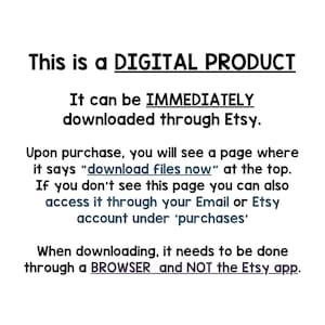 Peut inclure: Texte noir sur fond blanc indiquant qu'il s'agit d'un produit num&eacute;rique, t&eacute;l&eacute;chargeable imm&eacute;diatement via Etsy. Des instructions sont fournies pour le t&eacute;l&eacute;chargement via un navigateur, et non l'application Etsy.