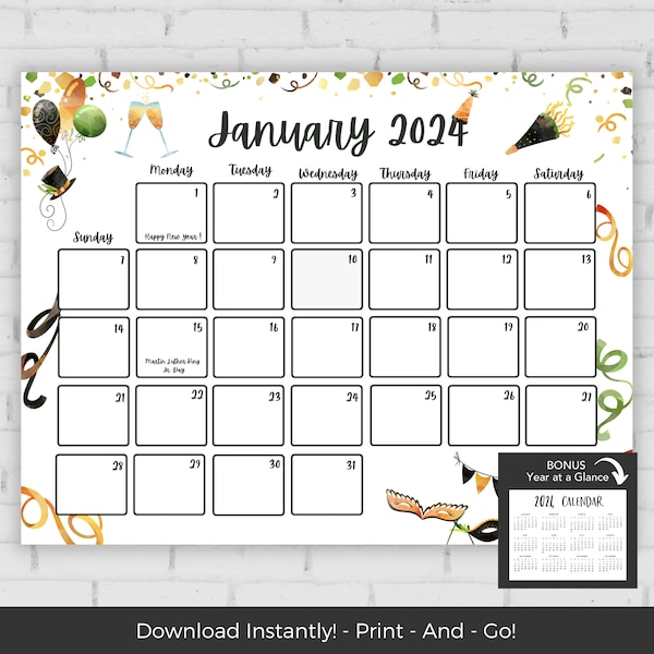 January 2024 Calendar, Kids Calendar Printable, Calendar 2024, Monthly Calendar Printable 2024, Wall Calendar 2024 Calendar Printable