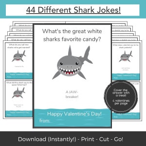 Shark Valentine Cards Printable Jokes - Shark Valentine for Kids Shark Valentines Instant Download Ocean Valentines Day Card Boys Valentine