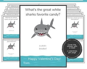 Shark Valentine Cards Printable Jokes - Shark Valentine for Kids Shark Valentines Instant Download Ocean Valentines Day Card Boys Valentine