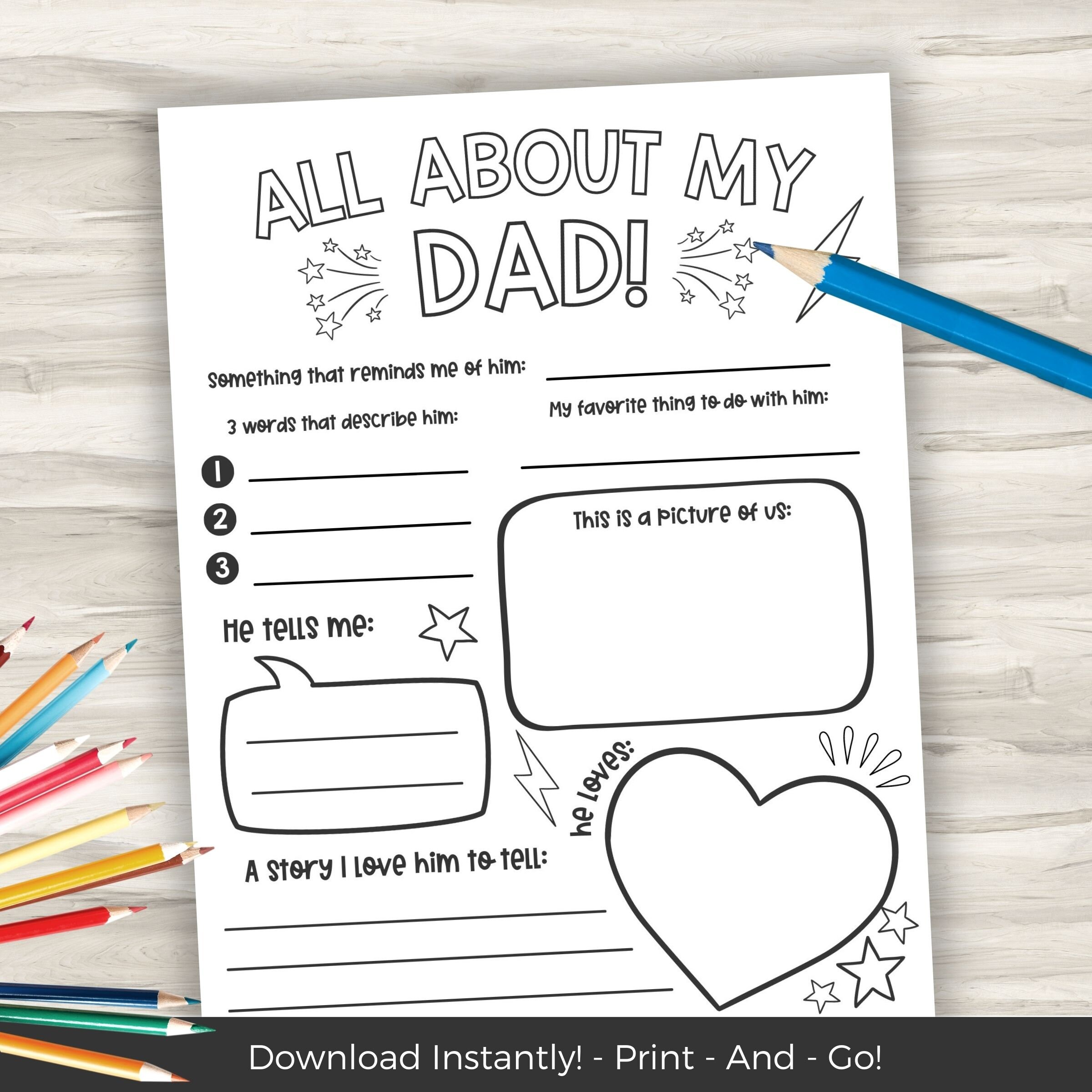 All About My Dad Printable Fathers Day Card, Sentimental Gift Dad, DIY ...