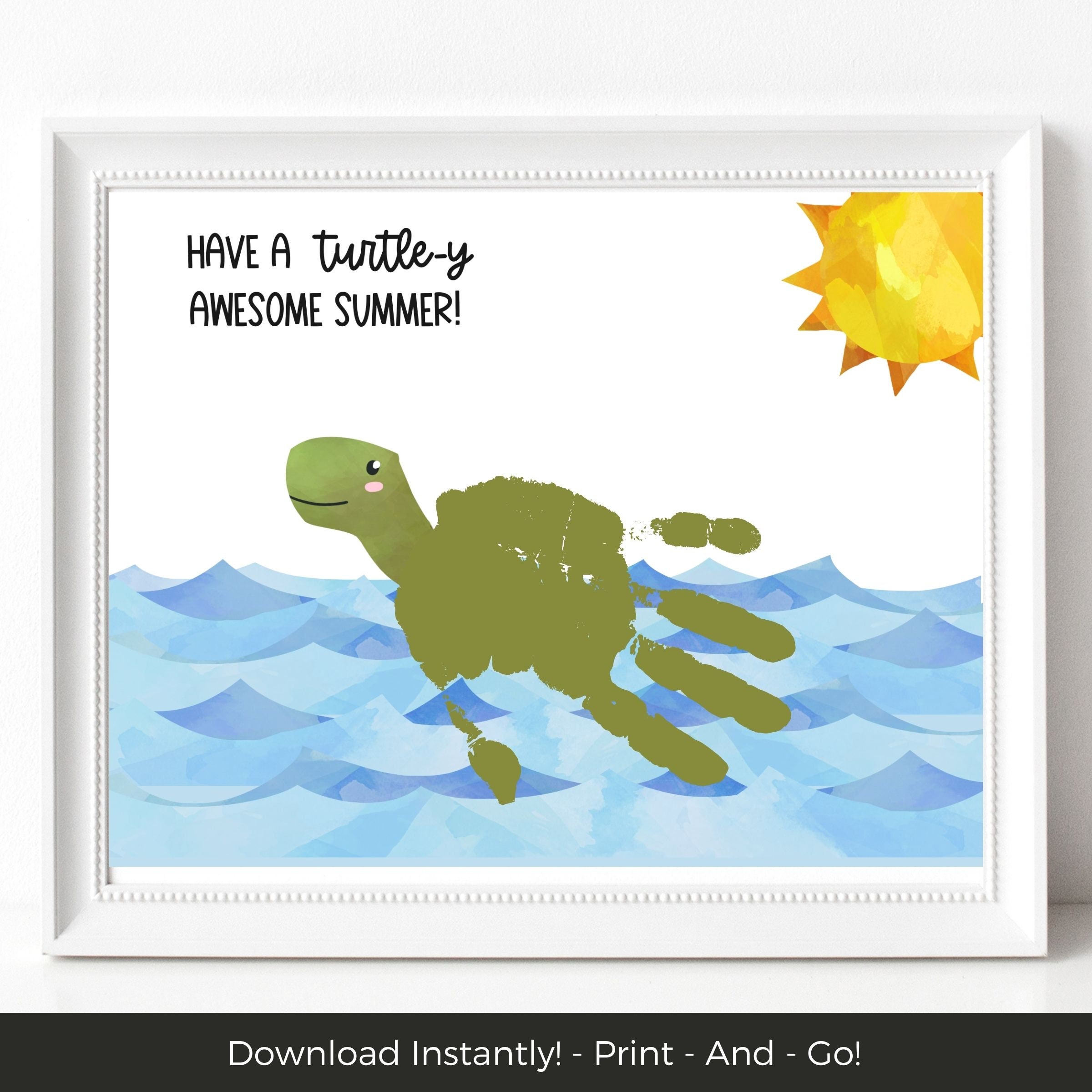 30 DIY Beach Crafts For Kids Perfect On Sunny Days 3 Handprint Turtle Craft, Printable Summer Handprint Art, End of…