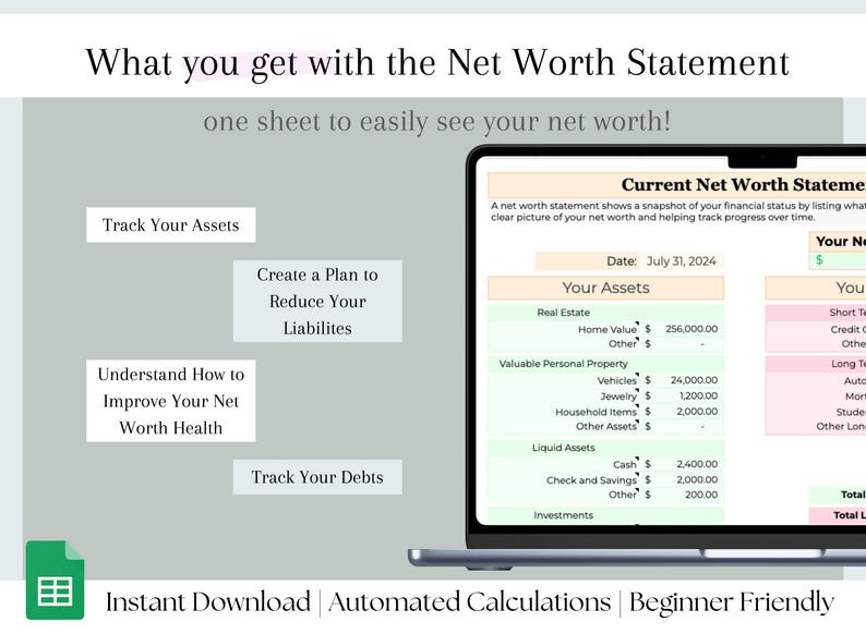 Networth Spreadsheet Net Worth Sheet Networth Tracker Understand Your