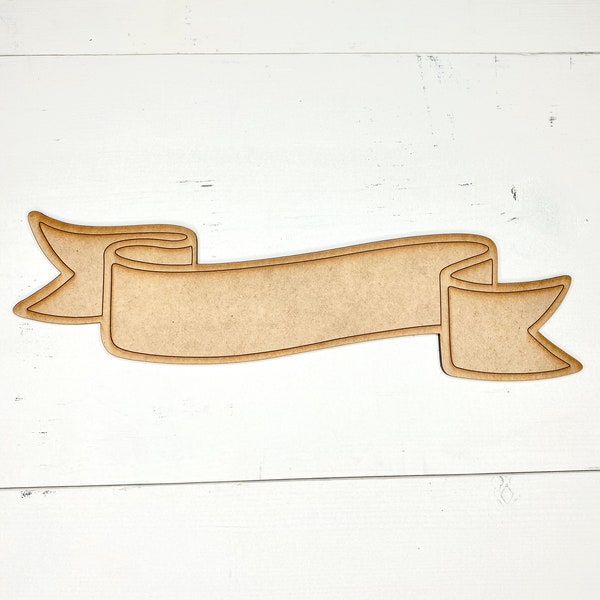 Banner Cutout, Unfinished Wood Cut Outs for Signs, Banner Shape, DIY Painting, Unpainted Banner