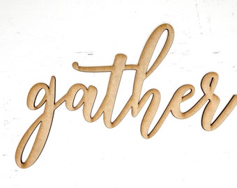 Gather Cutout, Unfinished Wood Cut Outs for Signs, DIY Painting, Unpainted Word