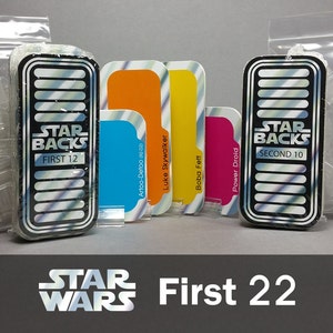 I primi 22 - Retro delle carte da esposizione delle action figure di Star Wars d'epoca colorate dopo i giocattoli da collezione Kenner originali