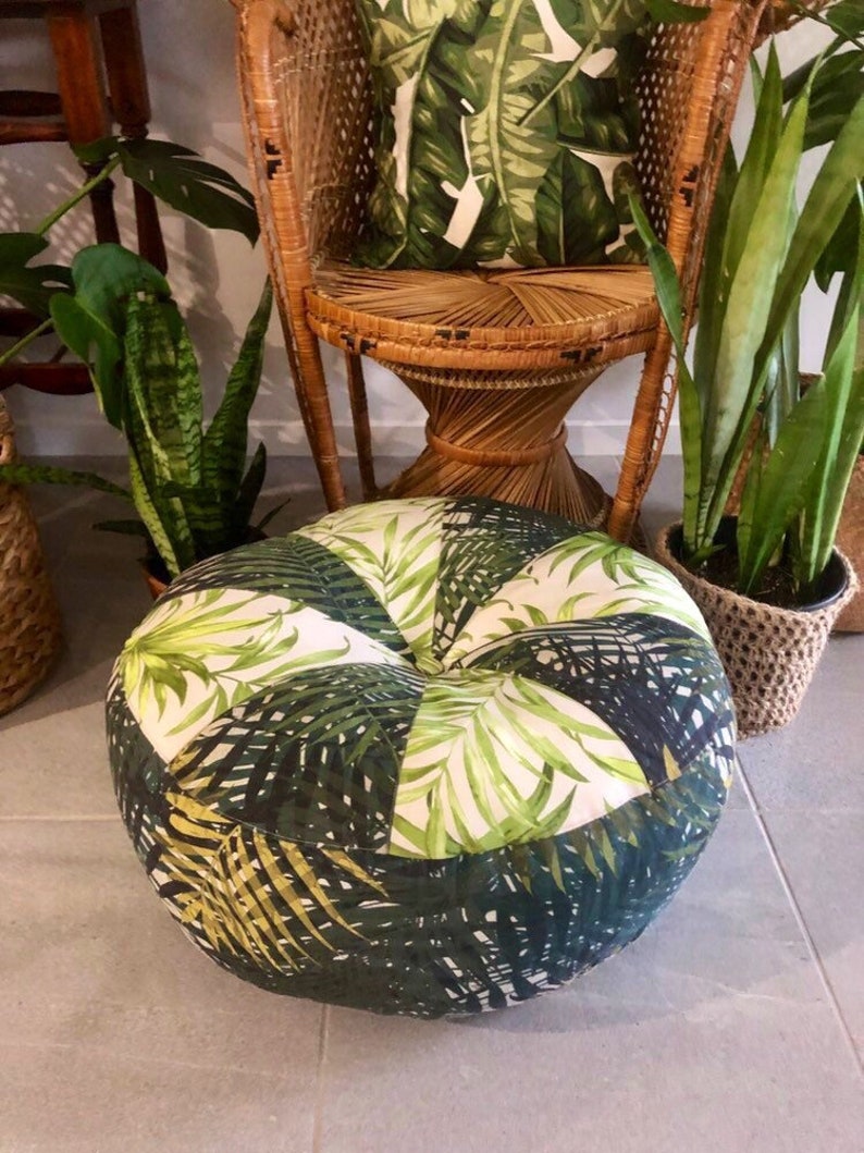 Jungle Style Unfilled Floor Cushion Cover Made In Australia Palm Fronds Pouf Pouffe Tropical Meditation Boho Floor Seating