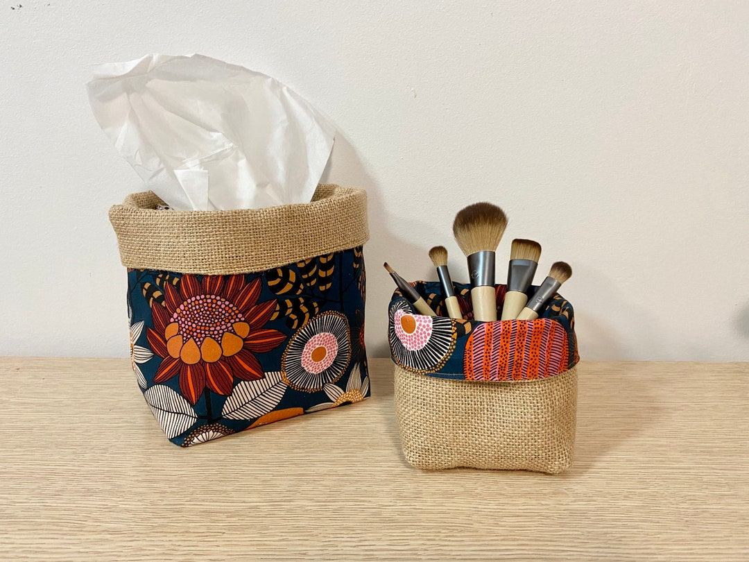 AUSTRALIAN MADE JUTE & Fabric Basket / Navy Orange / Protea / Etsy