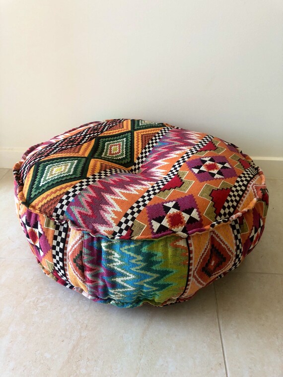 Tribal Groove Pouffe Unfilled 20 Inch Made In Australia Eclectic Boho Floor Cushion Meditation Bohemian Pouf Yoga Seat