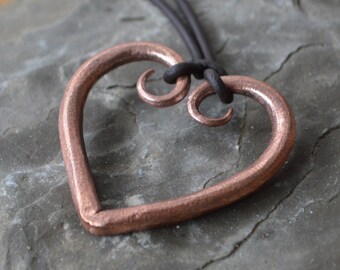 Copper Heart Pendant, Blacksmith Made, Hand Forged, Mother's Day, Copper Anniversary