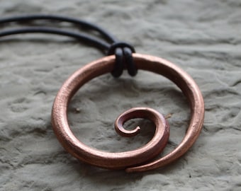 Copper Spiral Pendant, Hand Forged, Blacksmith Made