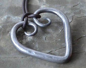 Iron Heart Pendant, Blacksmith Made, Iron Anniversary Gift
