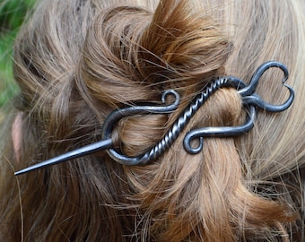 Viking Hair Clip, Viking Costume, Medieval Costume, Blacksmith Made, Heart Hair Stick, Twisted Barrette