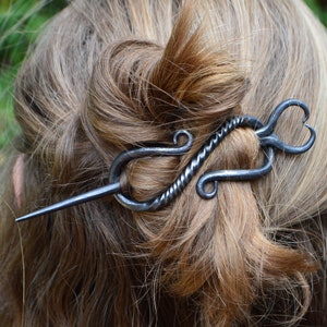 Viking Hair Clip, Viking Costume, Medieval Costume, Blacksmith Made, Heart Hair Stick, Twisted Barrette image 1