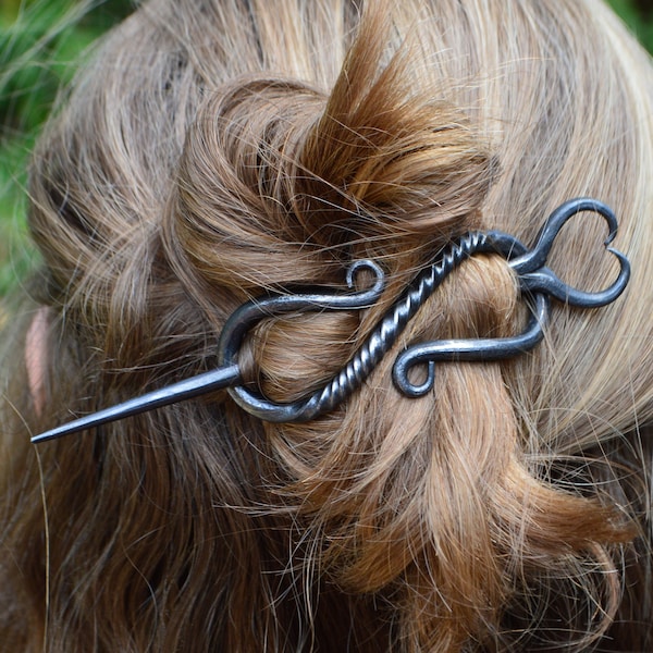 Viking Hair Clip, Viking Costume, Medieval Costume, Blacksmith Made, Heart Hair Stick, Twisted Barrette