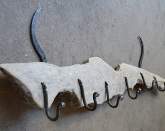 Driftwood Coat Rack, Bathroom Towel Rack, Blacksmith Made, Wrought Iron Wall Hooks, Wall Mounted Coat Rack