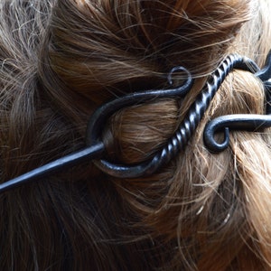 Viking Hair Clip, Viking Costume, Medieval Costume, Blacksmith Made, Heart Hair Stick, Twisted Barrette image 2