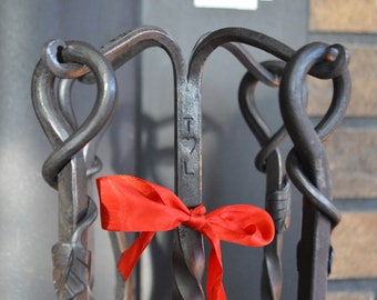 Hand Forged Fireplace Tool Set with Broom: Blacksmith Made Decor
