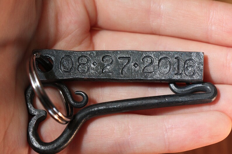 Heart Key Chain, Iron Anniversary Gift, Hand Forged Key Tag, Blacksmith Made, Personalized Keychain, Wrought Iron, Customized Key Tag image 7