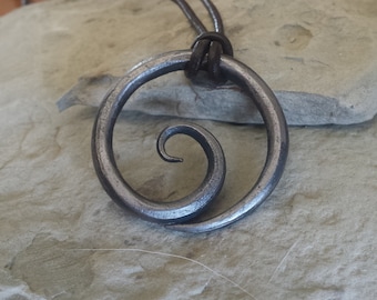 Forged Spiral Pendant, Birthday Gift for Her, Blacksmith Made