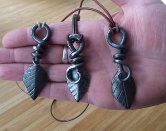 Forged Leaf Necklace, Nature Jewelry, Blacksmith Made, Gift for Her, Iron Anniversary