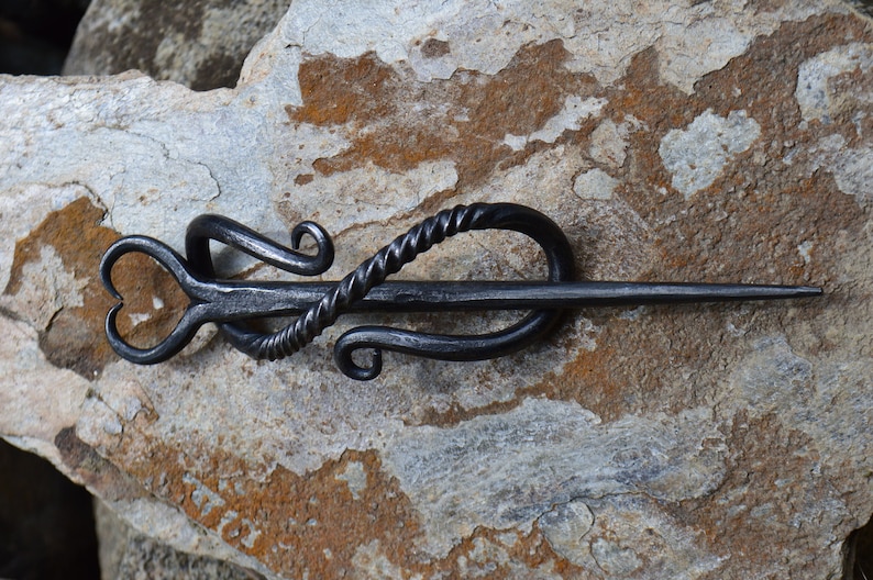 Viking Hair Clip, Viking Costume, Medieval Costume, Blacksmith Made, Heart Hair Stick, Twisted Barrette image 6