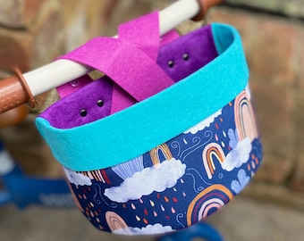 Bike & Scooter HandleBar Basket | Clip on | Blue Rainbows