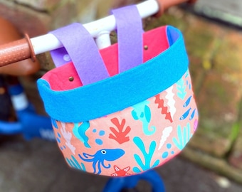 Bike & Scooter HandleBar Basket | Clip on for Kids | Pink Ocean + Blue Pink