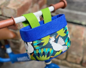 Bike & Scooter HandleBar Basket | Clip on | Cockatoo + Blue and Green