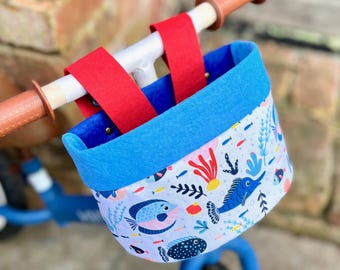 Panier pour guidon de vélo et de trottinette | Clipser | Poissons + bleu