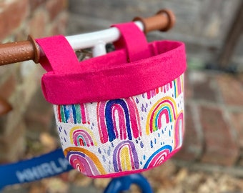 Bike & Scooter HandleBar Basket | Clip on | Rainbows +Pink