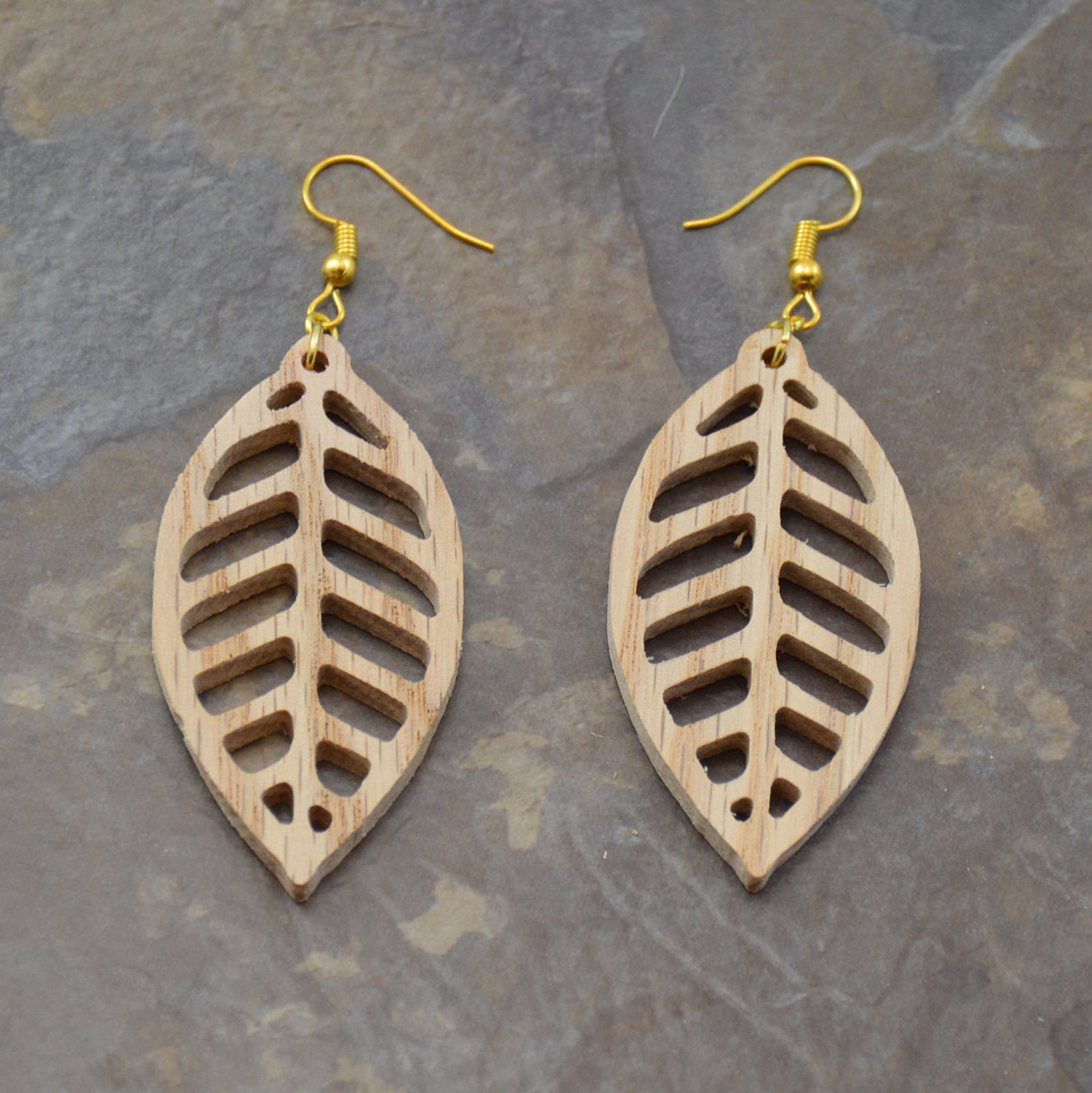 Wooden Leaf Earrings Etsy