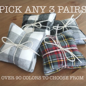 Hand warmers Bundle - 3 pairs, Stocking Stuffers, Organic Rice Hand warmers, Microwaveable Hand warmers, Plaid Flannel Pocket Heating Pads