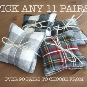 Hand warmers Bundle - 11 pairs, Stocking Stuffers, Organic Rice Hand warmers, Microwaveable Hand warmers, Plaid Flannel Pocket Heating Pads