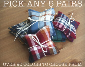 Hand warmers Bundle - 5 pairs, Stocking Stuffers, Organic Rice Hand warmers, Microwaveable Hand warmers, Plaid Flannel Pocket Heating Pads